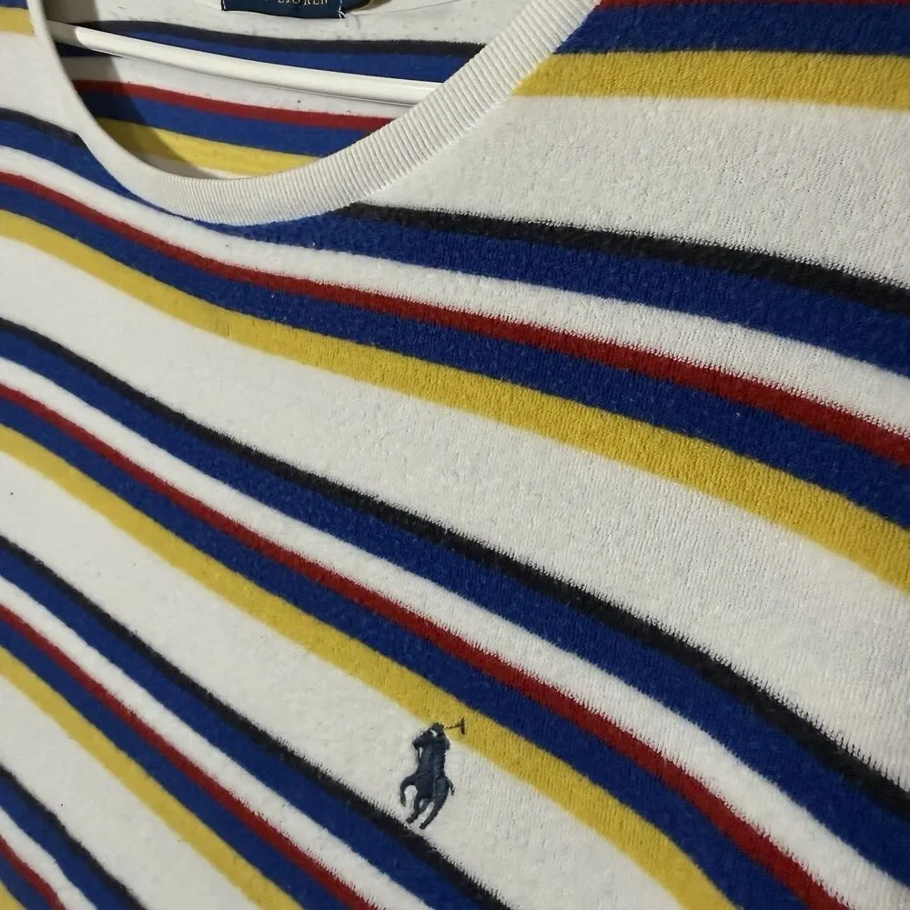 -Polo Ralph Lauren Classic Striped Terry T-Shirt 2XL Y2K Streetwear Beach Hip Ho